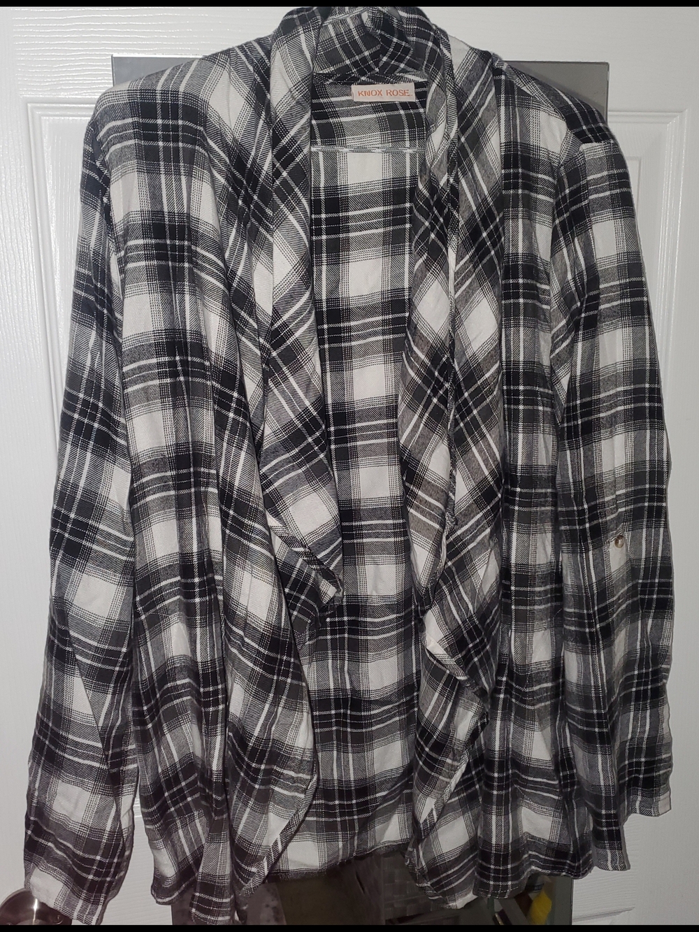 Knox Rose Black & White Plaid Open Cardigan